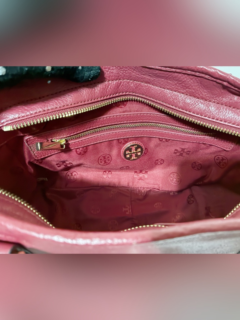 Tory Burch Red Leather Medium Tote Bag Handbag Shoulder Bag With Strap - Picture 7 of 10